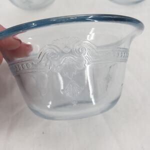 Set of 3 Fire-King Oven glass Philbe blue custard cups 4" wide